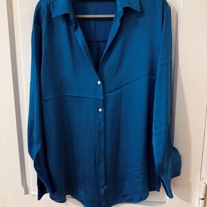 ZARA Satin Button-Up Blouse – Electric Blue, Size S